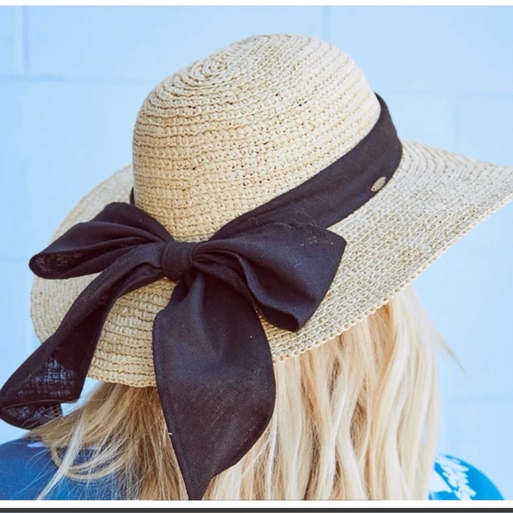 Scala Amelia Rafia Hat Black Linen Ribbon
